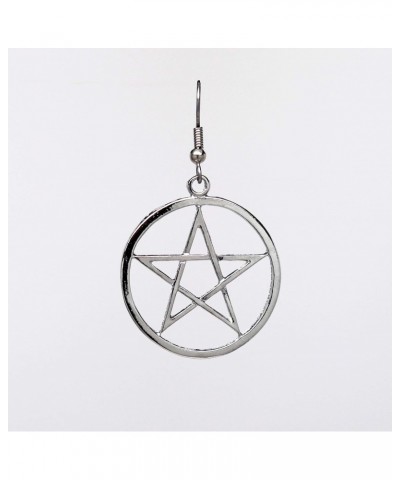 Pagan Wiccan Pentagram Pentacle Silver Finish Dangle Earrings $7.54 Earrings