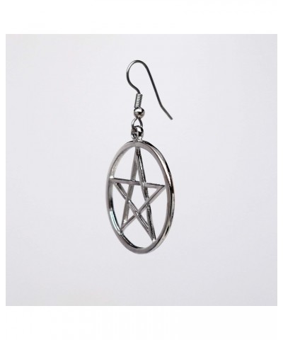 Pagan Wiccan Pentagram Pentacle Silver Finish Dangle Earrings $7.54 Earrings