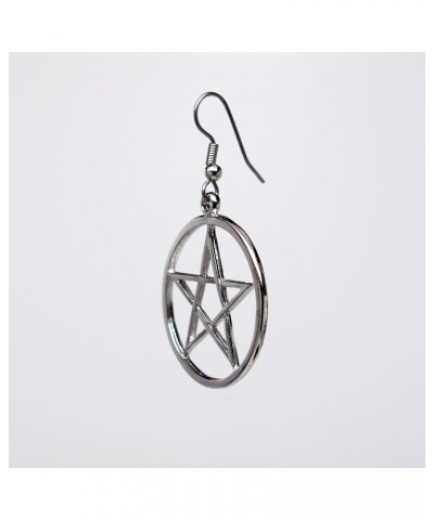 Pagan Wiccan Pentagram Pentacle Silver Finish Dangle Earrings $7.54 Earrings