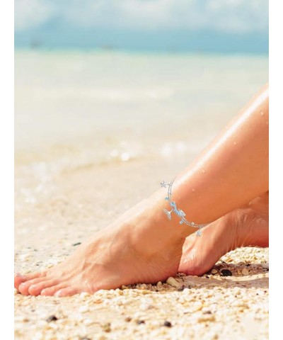 Beach Ankle Bracelet Sterling Silver Dolphin/Sea Turtle/Mermaid/Wave/Celtic Knot Anklets Blue Opal Foot Chain Ocean Jewelry G...