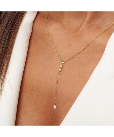 Long Gold Necklace for Women 14K Gold Plated Dainty Lariat Y Necklaces Pearl Heart Beads Cubic Zirconia Diamond Pendant Drop ...