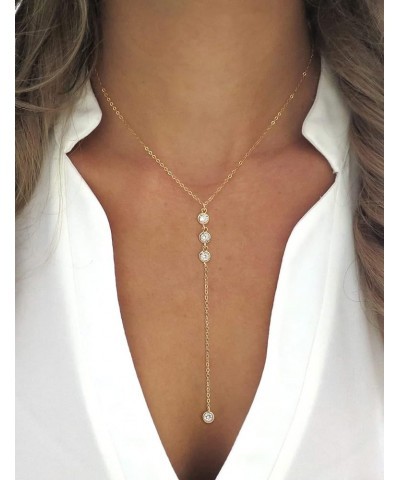 Long Gold Necklace for Women 14K Gold Plated Dainty Lariat Y Necklaces Pearl Heart Beads Cubic Zirconia Diamond Pendant Drop ...