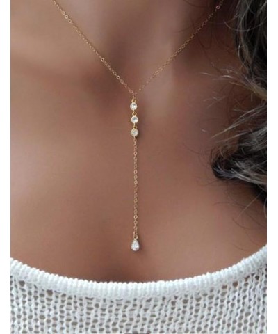 Long Gold Necklace for Women 14K Gold Plated Dainty Lariat Y Necklaces Pearl Heart Beads Cubic Zirconia Diamond Pendant Drop ...