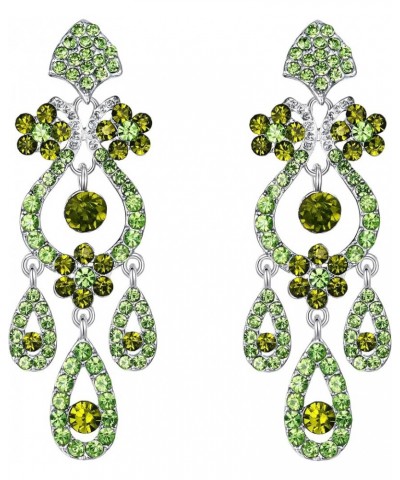 Austrian Crystal Bridal Flower Vase Chandelier Dangle Earrings-3.1 inch Long 1-Pierced_Green Silver-Tone $9.60 Earrings