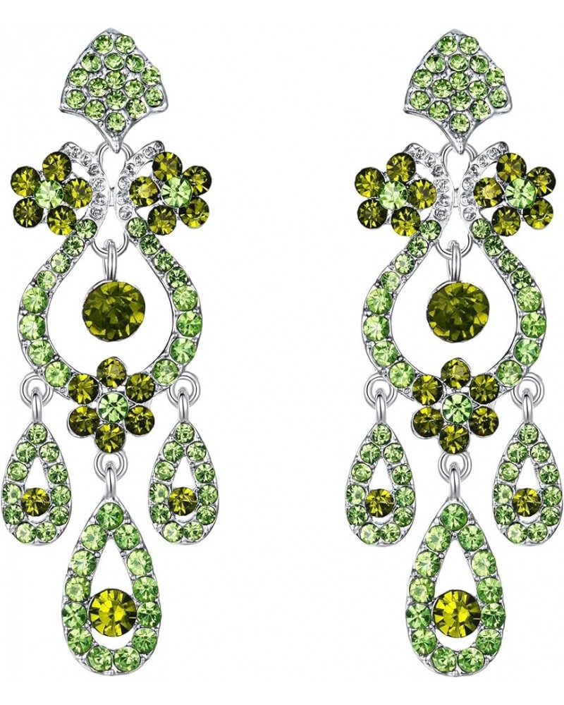 Austrian Crystal Bridal Flower Vase Chandelier Dangle Earrings-3.1 inch Long 1-Pierced_Green Silver-Tone $9.60 Earrings