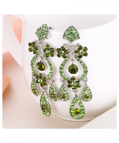 Austrian Crystal Bridal Flower Vase Chandelier Dangle Earrings-3.1 inch Long 1-Pierced_Green Silver-Tone $9.60 Earrings