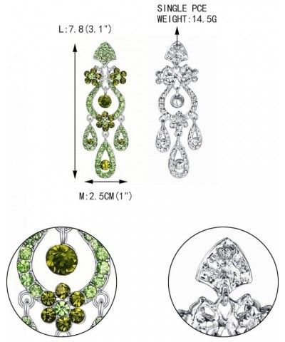 Austrian Crystal Bridal Flower Vase Chandelier Dangle Earrings-3.1 inch Long 1-Pierced_Green Silver-Tone $9.60 Earrings