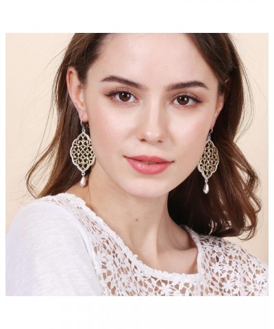 Boho Chic Gold & Silver Two Tone Filigree Tear Drop & Rhombus Shaped Earrings for Women RHOMBUS GOLD $7.79 Earrings