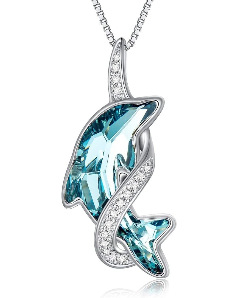 Dolphin Gifts for Women Sterling Silver Dolphin Crystal Pendant Necklace Jewelry Gifts for Women Girls Mom on the Birthday Be...