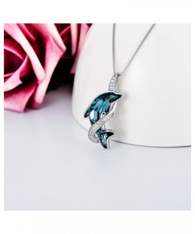 Dolphin Gifts for Women Sterling Silver Dolphin Crystal Pendant Necklace Jewelry Gifts for Women Girls Mom on the Birthday Be...