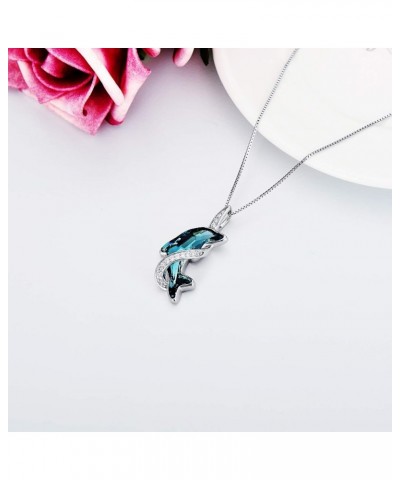 Dolphin Gifts for Women Sterling Silver Dolphin Crystal Pendant Necklace Jewelry Gifts for Women Girls Mom on the Birthday Be...