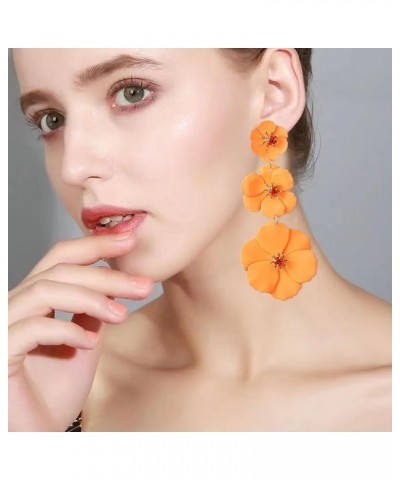 Unique Handmade Bohemian Large Matte 3 Layer Flower Dangle Drop Earrings Metal floral Stud Earrings For Women Statement Weddi...