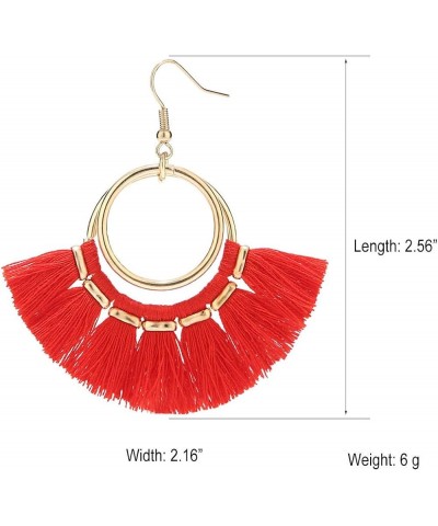 Tassel Hoop Earrings Fringe Drop Gold Tone Circle Tiered Earrings for Women Girls Bright Red $8.84 Earrings