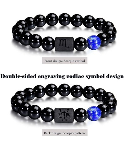 Zodiac Bracelet for Men Women, 8mm 10mm Natural Black Onyx Stone Star Sign Constellation Horoscope Bracelet Gifts scorpio wom...