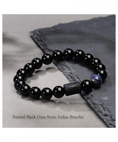 Zodiac Bracelet for Men Women, 8mm 10mm Natural Black Onyx Stone Star Sign Constellation Horoscope Bracelet Gifts scorpio wom...