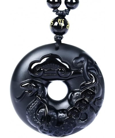 Pure Natural Obsidian Pendant Necklace Zodiac Bodhisattva Amulet Talisman 12 Modeling Snake $11.68 Necklaces