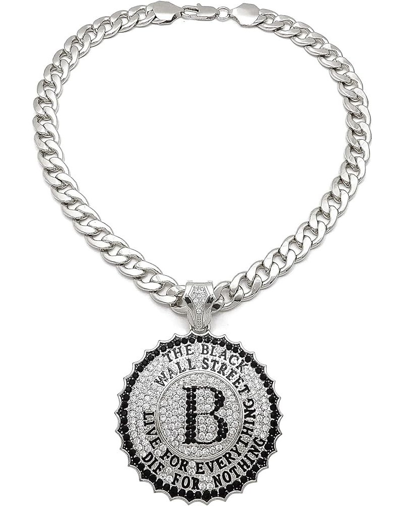 Black Wall Street Pendant Necklace with Crystal Rhinestones SILVER COLOR WITH 20 INCH CUBAN CHAIN $27.33 Necklaces