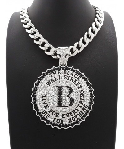 Black Wall Street Pendant Necklace with Crystal Rhinestones SILVER COLOR WITH 20 INCH CUBAN CHAIN $27.33 Necklaces