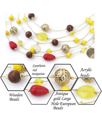 5Layer Multi Color Beaded Illusion Wire Collar Statement Necklace with Earrings for Women N0026-Yellow+Red $11.39 Jewelry Sets