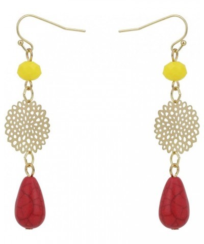 5Layer Multi Color Beaded Illusion Wire Collar Statement Necklace with Earrings for Women N0026-Yellow+Red $11.39 Jewelry Sets