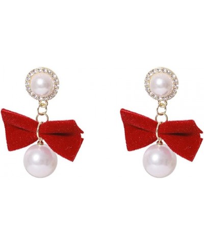 Crystal & Cubic Zirconia Enamel Bow Dangle Earring for Women, Women's Fashion Drop Earrings Cubic Zirconia & Pearl Nylon Bow ...