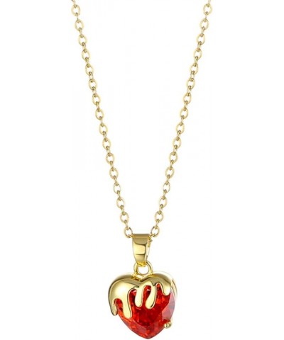 Crystal Heart Necklace, Gold Plated Love Heart Necklace Heart Crystal Pendant Heart Birthstone Necklace Anniversary Wedding J...