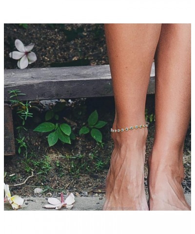 Simple Gold Chain Anklet,14k Gold/Silver Plated Dainty Disc Evil Eye Summer Beach Ankle Bracelet Jewelry for Women Evil Eye-A...