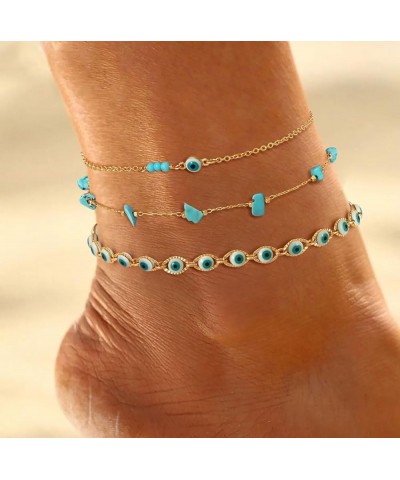 Simple Gold Chain Anklet,14k Gold/Silver Plated Dainty Disc Evil Eye Summer Beach Ankle Bracelet Jewelry for Women Evil Eye-A...