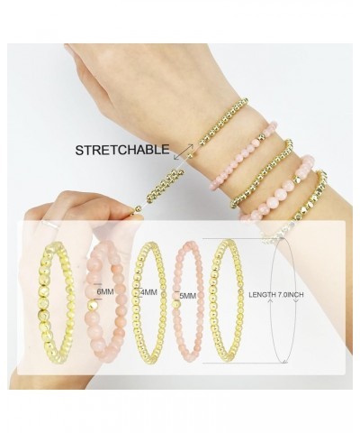 Gold Beaded Bracelets for Women Girls Natural Stone Stackable 14K Gold Plated 4-5PCS Bead Ball Stretch Bracelet Set Minimalis...