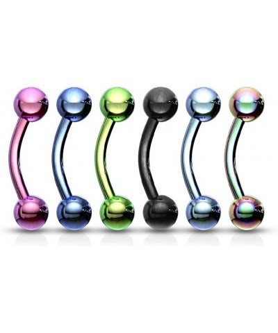 Set of Six (6) 16G Titanium Plated Stainless Steel Assorted Colors Ball End Curved Eyebrow Rings Length: 8mm (5/16") $9.35 Bo...