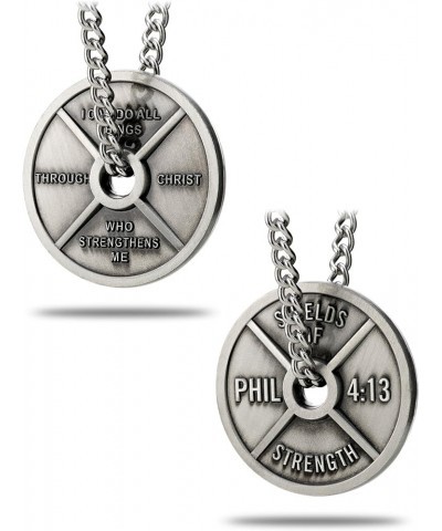 Women's Antique Finish Weight Plate Necklace Phil 4:13 Fitness Faith Encouragement Ideal Gift Curb Chain Christian Jewelry Pe...