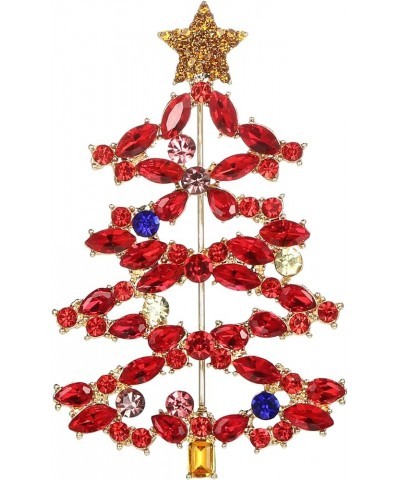 Christmas Tree Brooch Pin Xmas Star Crystal Marquise Decorative Gift for Women Ruby Color Gold-Tone $7.41 Brooches & Pins