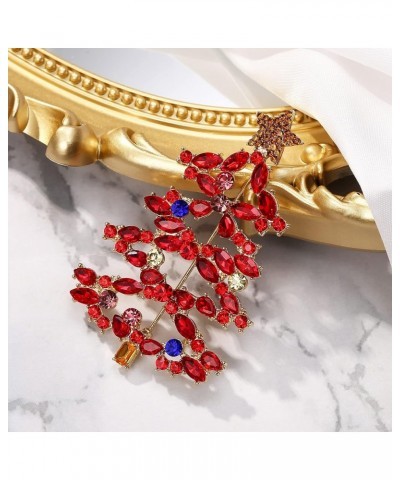 Christmas Tree Brooch Pin Xmas Star Crystal Marquise Decorative Gift for Women Ruby Color Gold-Tone $7.41 Brooches & Pins