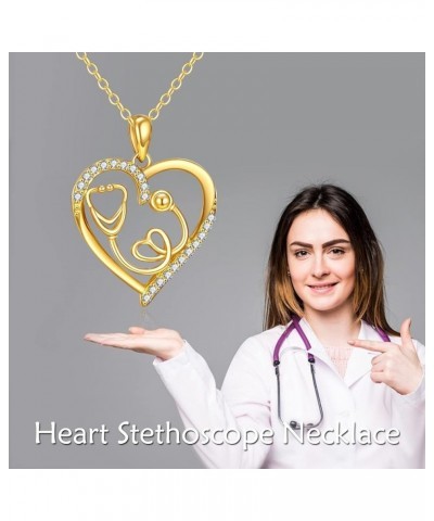 14K Solid Gold Heart Nurse Necklace for Women Stethoscope Necklace Caduceus Angel Nursing Pendant Necklace Jewelry Graduation...