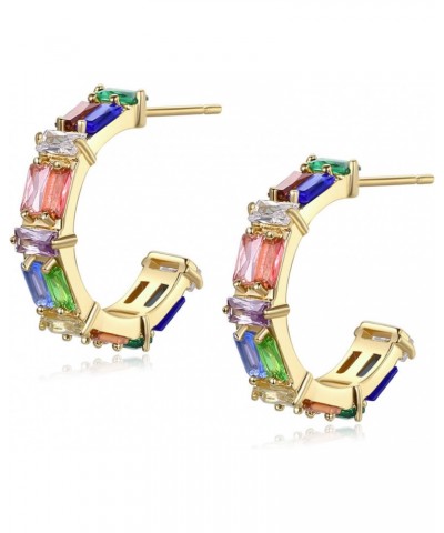 Dainty Gold plated Open C Hoop Earrings with Multi Color Swarovski Elements Cubic Zirconia Fashion Jewelry for Womens Girls C...