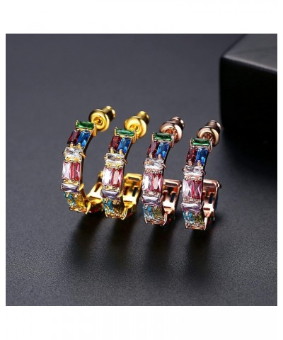 Dainty Gold plated Open C Hoop Earrings with Multi Color Swarovski Elements Cubic Zirconia Fashion Jewelry for Womens Girls C...