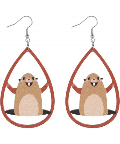 Groundhog Earrings Cute Funny Groundhog Day Wooden Earrings for Women Girls for Groundhog Costume Holiday Accessories Gifts S...