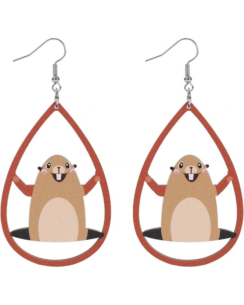 Groundhog Earrings Cute Funny Groundhog Day Wooden Earrings for Women Girls for Groundhog Costume Holiday Accessories Gifts S...