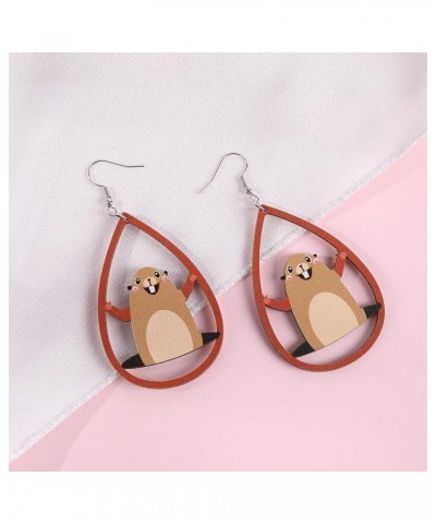 Groundhog Earrings Cute Funny Groundhog Day Wooden Earrings for Women Girls for Groundhog Costume Holiday Accessories Gifts S...