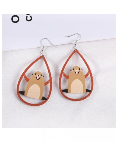 Groundhog Earrings Cute Funny Groundhog Day Wooden Earrings for Women Girls for Groundhog Costume Holiday Accessories Gifts S...