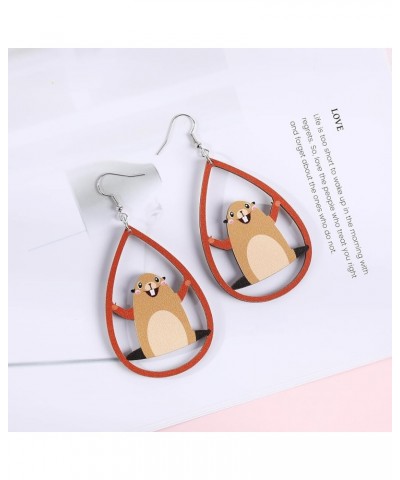 Groundhog Earrings Cute Funny Groundhog Day Wooden Earrings for Women Girls for Groundhog Costume Holiday Accessories Gifts S...