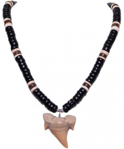 Fossil Shark Tooth on Coconut Beads Necklace Black $16.47 Necklaces