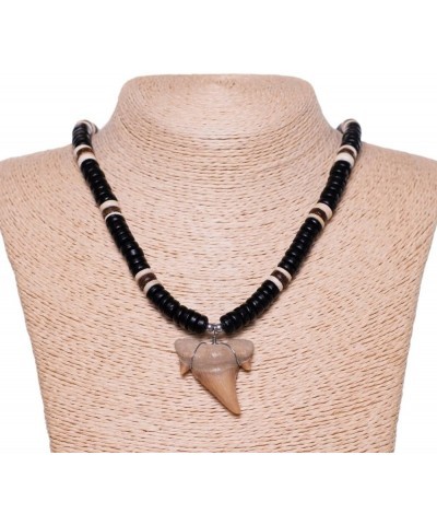 Fossil Shark Tooth on Coconut Beads Necklace Black $16.47 Necklaces