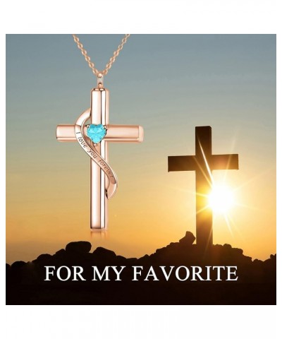 Crystal Cross Necklace for Ashes, Sterling Silver I Love You Forever Birthstone Cross Urn Necklaces for Ashes Keepsake Cremat...