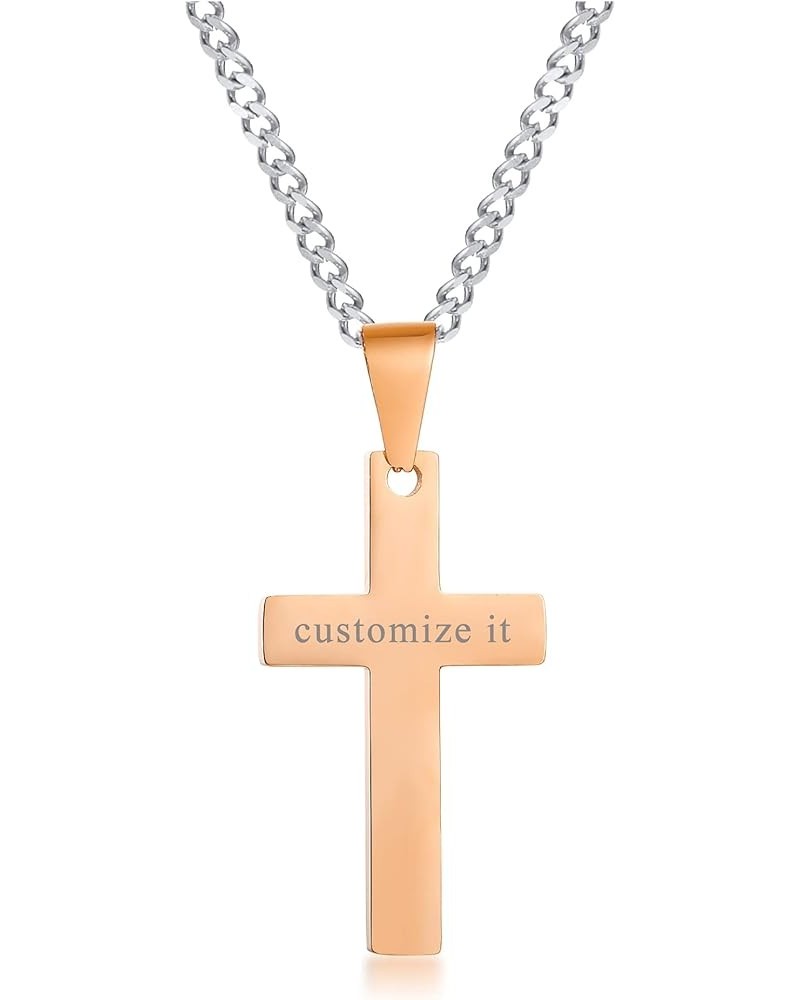 Personalized Customize Stainless Steel Polished Plain Simple Cross Pendant Necklace for Men Women, 24" Chain Rose Gold $9.00 ...