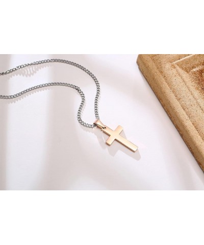 Personalized Customize Stainless Steel Polished Plain Simple Cross Pendant Necklace for Men Women, 24" Chain Rose Gold $9.00 ...