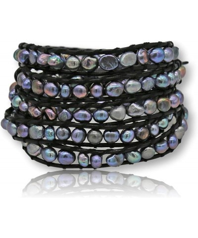 Multi-layer Hand Crafted Cultured Freshwater Pearl Gemstone Beaded on Genuine Leather Boho Style Leather Wrap Bracelet Super ...