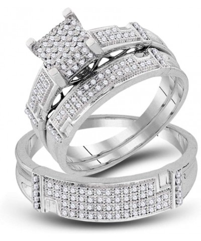 10kt White Gold Trio His & Hers Round Diamond Square Matching Bridal Wedding Ring Band Set 1/2 Cttw Women 6 Mens 13 $294.06 Sets