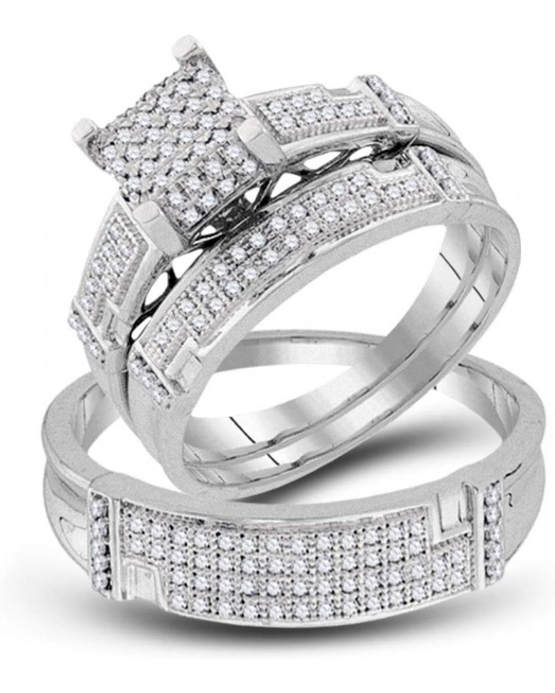 10kt White Gold Trio His & Hers Round Diamond Square Matching Bridal Wedding Ring Band Set 1/2 Cttw Women 6 Mens 13 $294.06 Sets