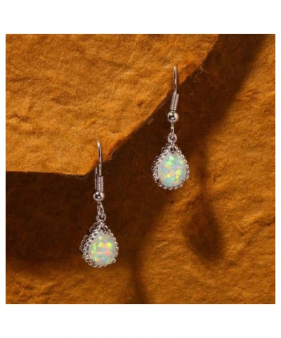 Teardrop Earrings Created White Fire Opal Jewelry Gemstone Dangle Earrings for Women Useful and Practical $5.33 Earrings